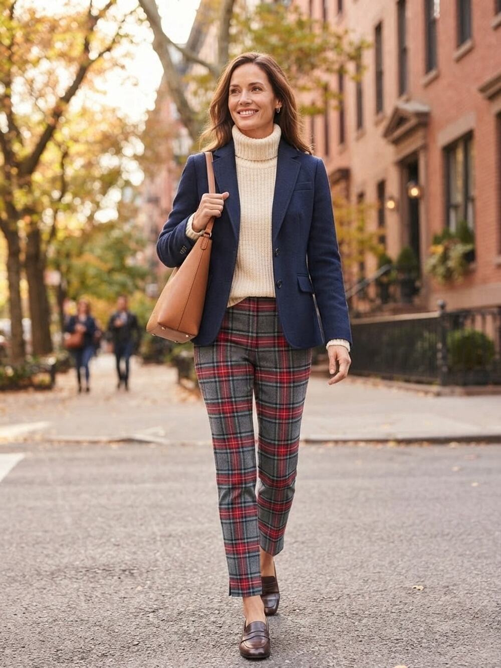 Talbots Women's Plaid Wool Blend Trousers Size 10 Gray Red Tartan Lined Ankle